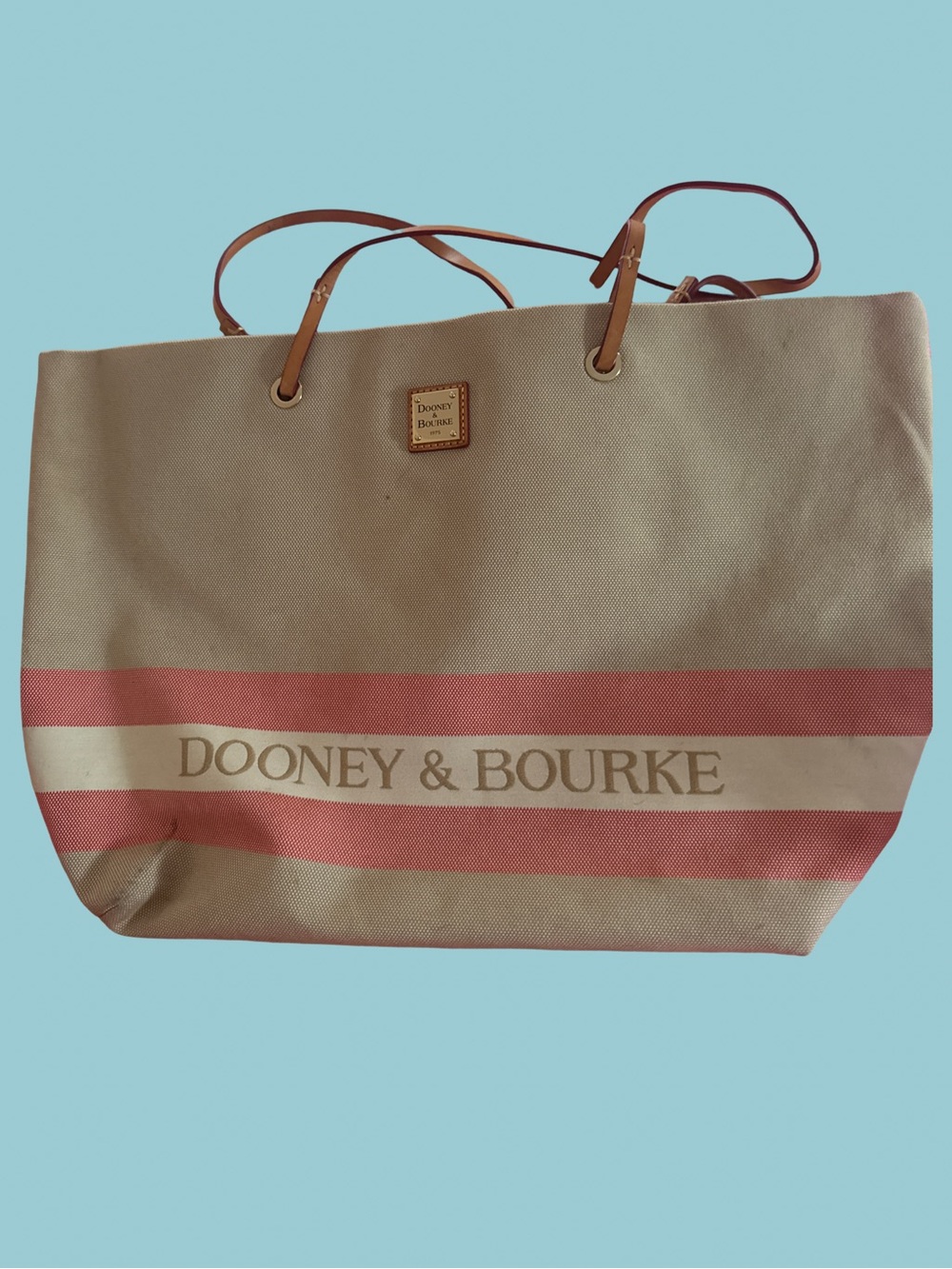 Dooney & Bourke Beige Canvas Tote with Pink Stripes vintage big tote - Picture 2 of 5